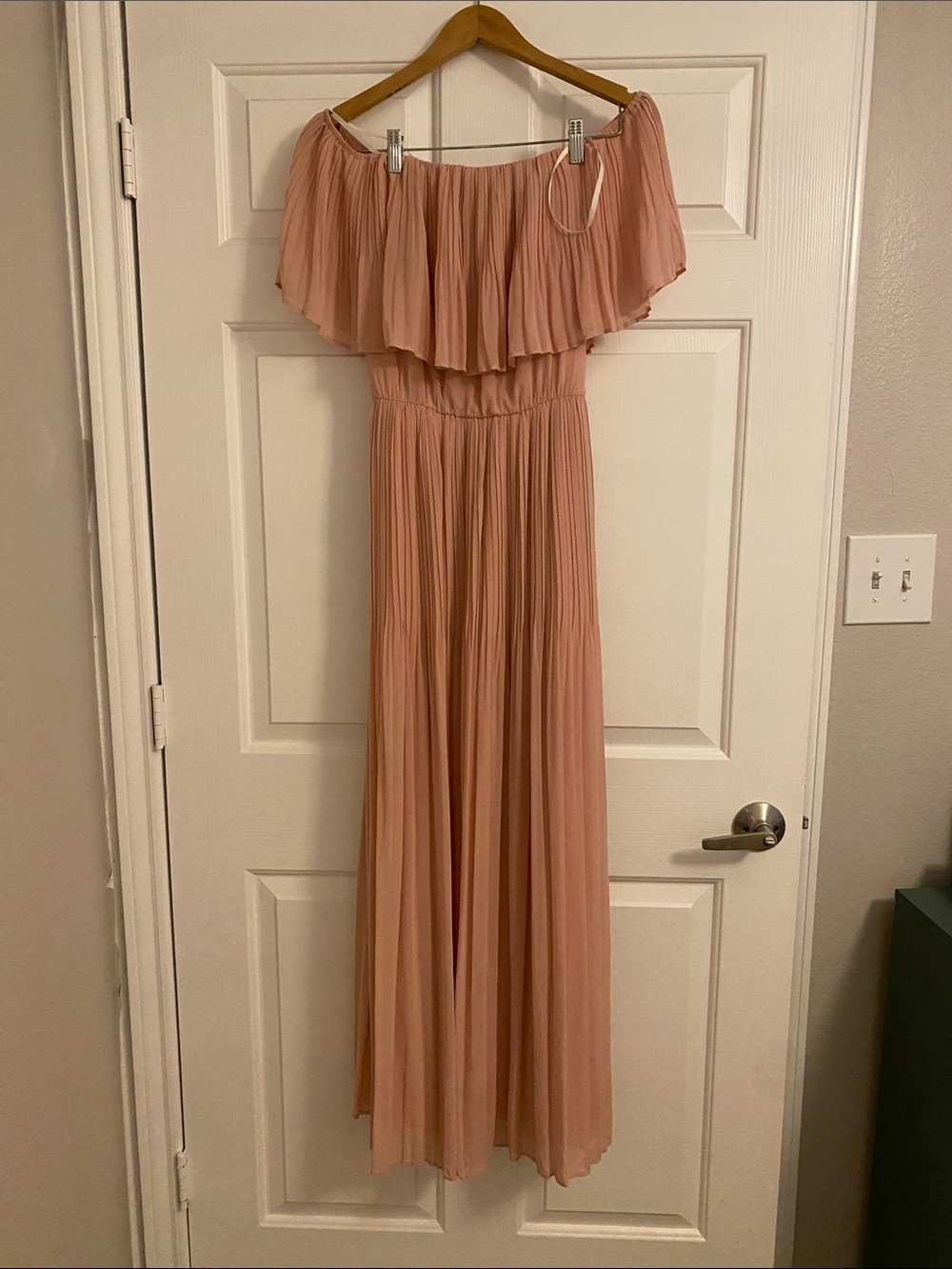 Off-Shoulder Pleated Maxi Dress in Dusty Rose